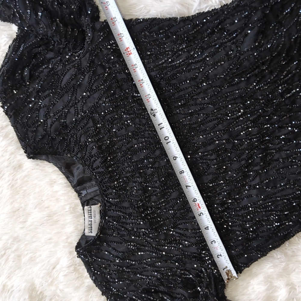 80s Vintage Silky Nites by Cherish Black Sequin & Beaded Cocktail Dress - Picture 12 of 15